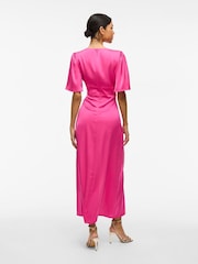 VILA Pink V-Neck Satin Maxi Dress - Image 2 of 3