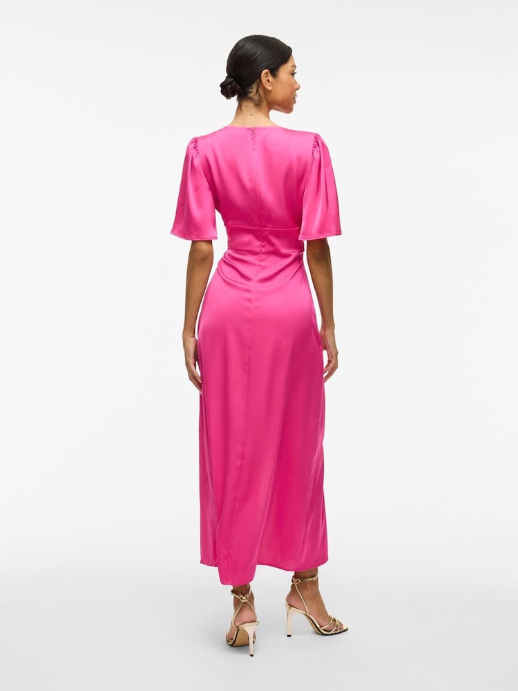 VILA Pink V-Neck Satin Maxi Dress - Image 2 of 3 VILA Pink V-Neck Satin Maxi Dress - Image 2 of 3