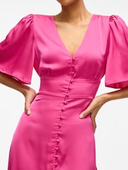 VILA Pink V-Neck Satin Maxi Dress - Image 3 of 3