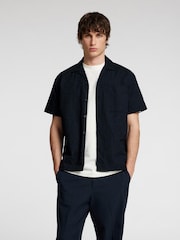 Selected Homme Blue Revere Collar Textured Short Sleeve Shirt - Image 1 of 4