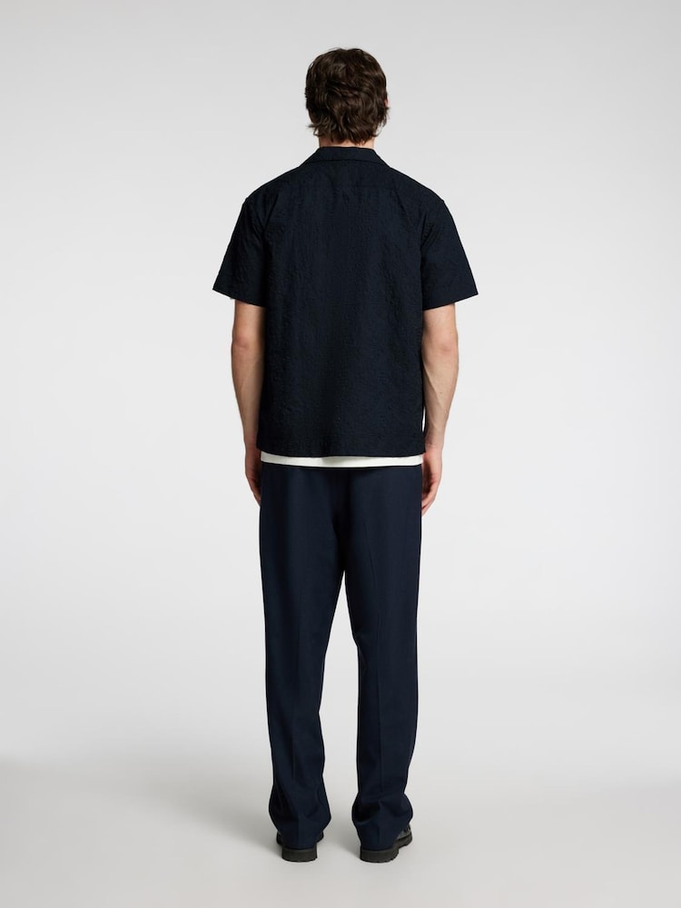 Selected Homme Blue Revere Collar Textured Short Sleeve Shirt - Image 2 of 4