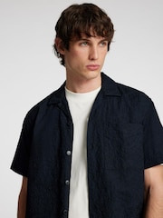 Selected Homme Blue Revere Collar Textured Short Sleeve Shirt - Image 3 of 4