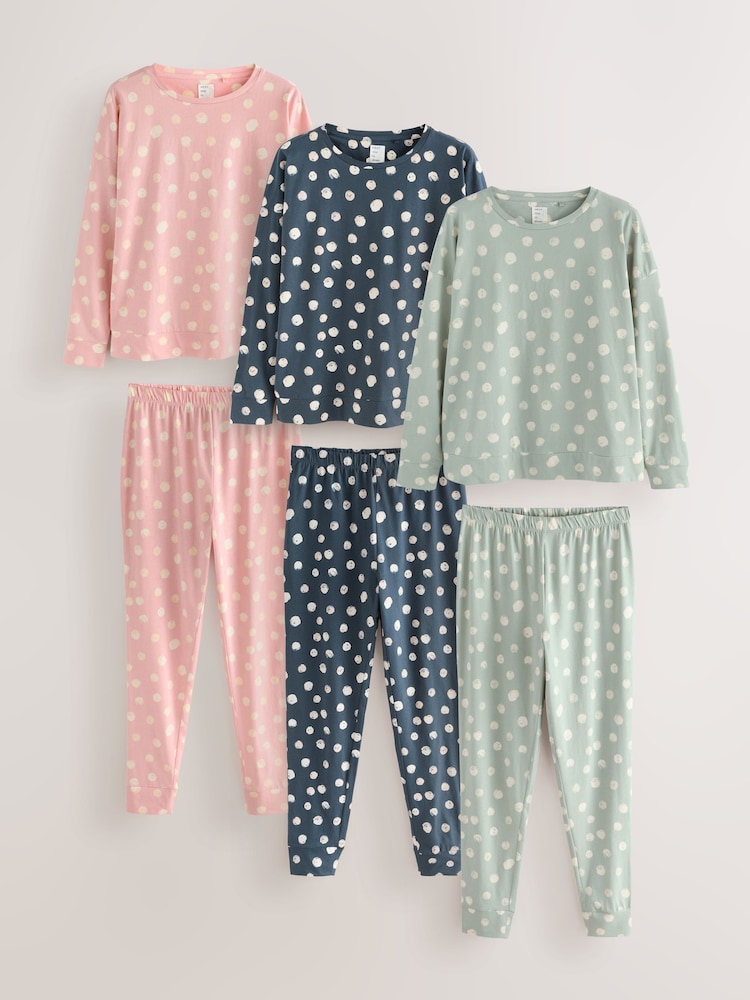 Multi Spot Long Sleeve Pyjamas 3 Pack - Image 1 of 9 Multi Spot Long Sleeve Pyjamas 3 Pack - Image 1 of 9