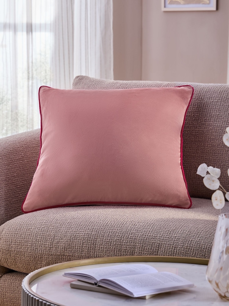 Pink Matte Velvet Contrast Pipe 59 x 59cm Cushion - Image 1 of 5 Pink Matte Velvet Contrast Pipe 59 x 59cm Cushion - Image 1 of 5