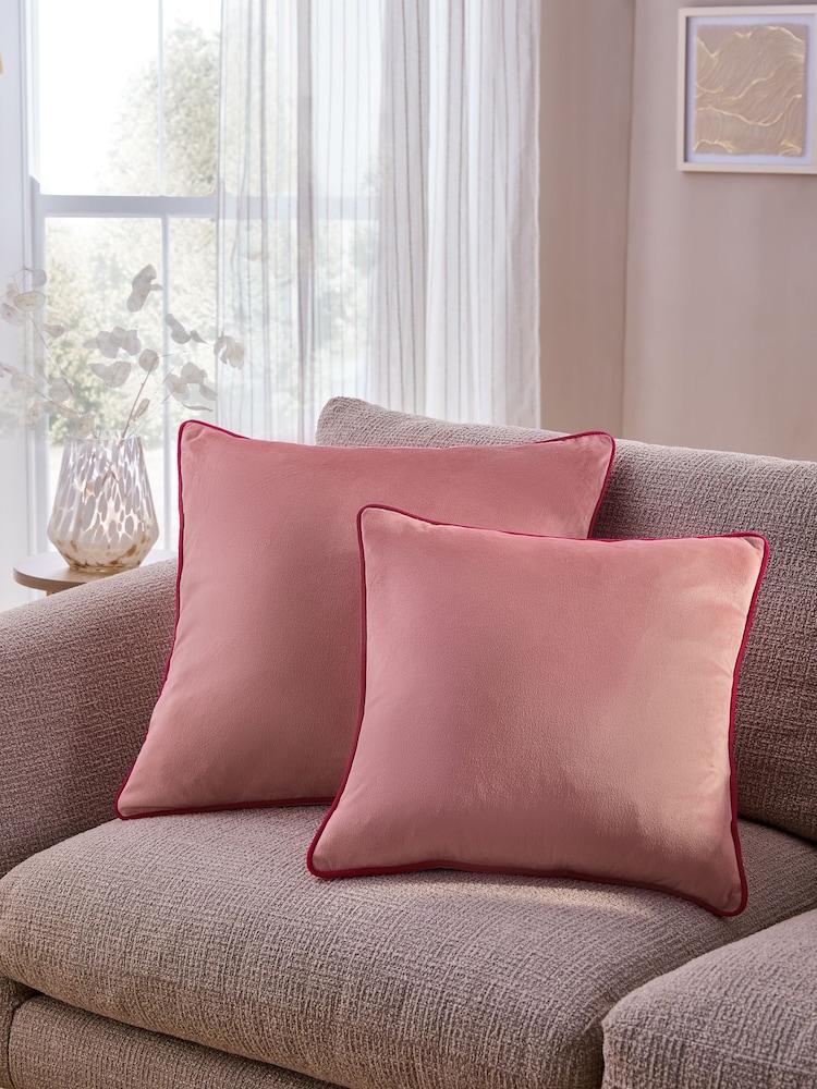 Pink Matte Velvet Contrast Pipe 59 x 59cm Cushion - Image 2 of 5 Pink Matte Velvet Contrast Pipe 59 x 59cm Cushion - Image 2 of 5