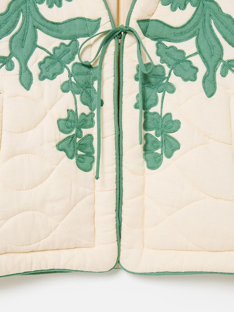 Jaqueta acolchoada com apliques florais Oliver Bonas e amarração frontal - Imagem 8 de 8