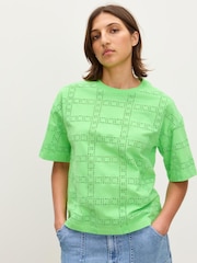 Oliver Bonas Green Square Broderie T-Shirt - Image 1 of 7