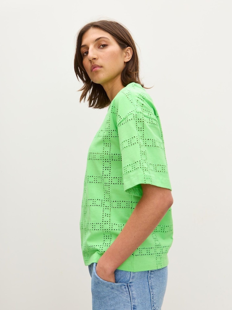Oliver Bonas Green Square Broderie T-Shirt - Image 2 of 7 Oliver Bonas Green Square Broderie T-Shirt - Image 2 of 7