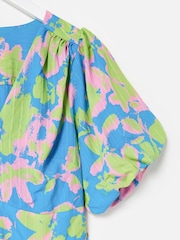 Oliver Bonas Blue Luminous Floral Print V-Neck Midi Dress - Image 4 of 7