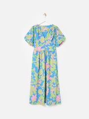 Oliver Bonas Blue Luminous Floral Print V-Neck Midi Dress - Image 7 of 7