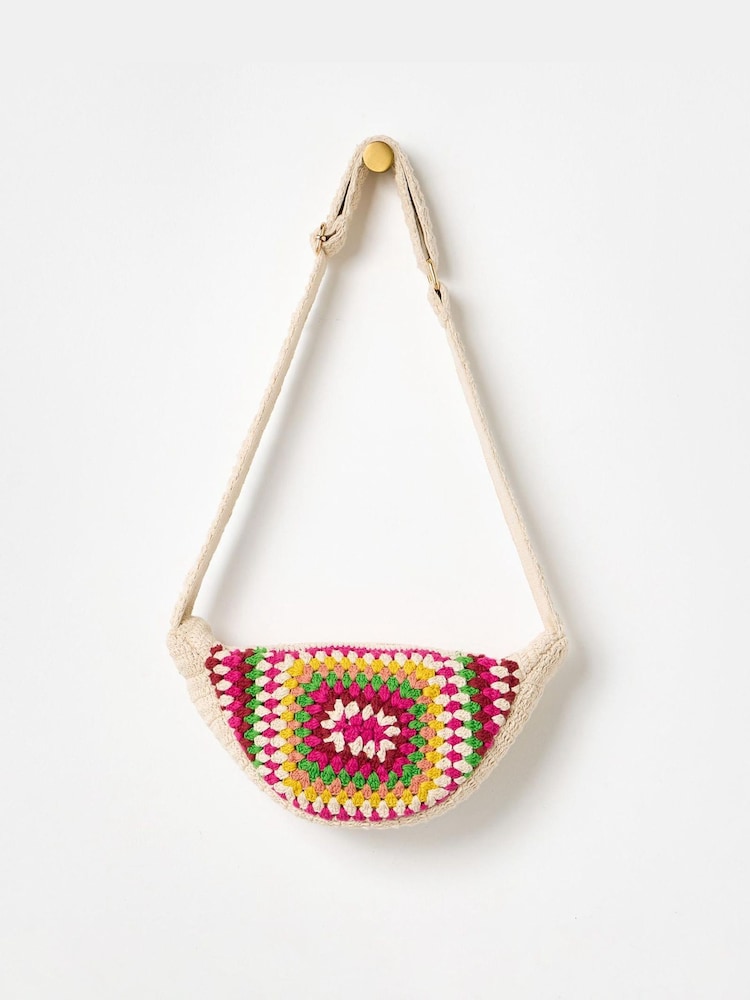 Oliver Bonas Cream Rectangular Granny Square Crochet Belt Bag - Image 2 of 6