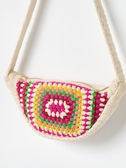 Oliver Bonas Cream Rectangular Granny Square Crochet Belt Bag - Image 3 of 6
