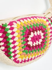 Oliver Bonas Cream Rectangular Granny Square Crochet Belt Bag - Image 6 of 6