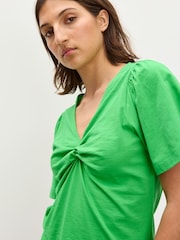 Oliver Bonas Twist Front V-Neck Short Sleeve 100% Cotton Top - Image 2 of 7