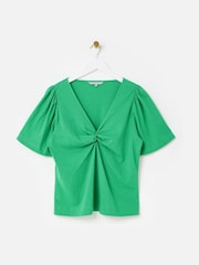 Oliver Bonas Twist Front V-Neck Short Sleeve 100% Cotton Top - Image 3 of 7