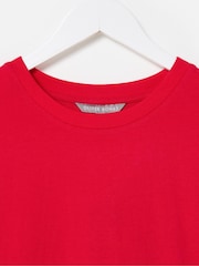 Oliver Bonas Red Scalloped Broderie Midi 100% Cotton T-Shirt Dress - Image 3 of 7