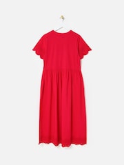 Oliver Bonas Red Scalloped Broderie Midi 100% Cotton T-Shirt Dress - Image 7 of 7