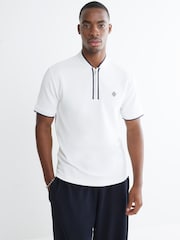 River Island White Slim Fit Tipped Zip T-Shirt - Image 1 of 4