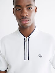 River Island White Slim Fit Tipped Zip T-Shirt - Image 3 of 4