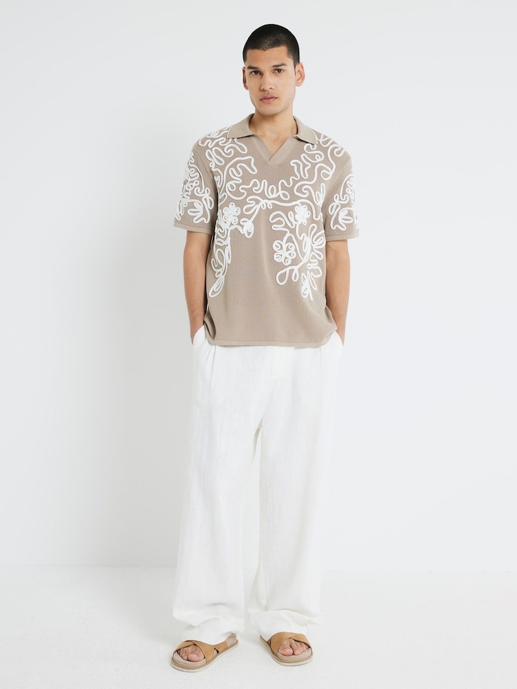 River Island Artisan Cornelli Knit Polo Shirt - Imagen 1 de 3