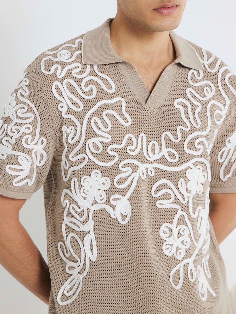 River Island Artisan Cornelli Knit Polo Shirt - Imagen 3 de 3