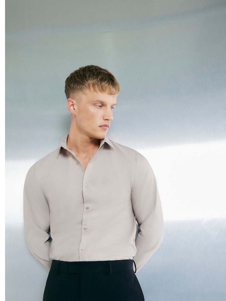 River Island Brown Slim Fit Formal Shirt - Image 2 of 3 River Island Brown Slim Fit Formal Shirt - Image 2 of 3