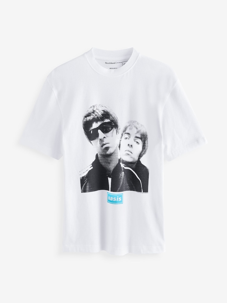 River Island White Oasis Band 100% Cotton T-Shirt - Image 1 of 1