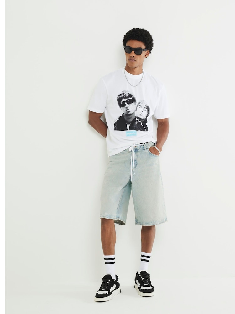 River Island White Oasis Band 100% Cotton T-Shirt - Image 1 of 7 River Island White Oasis Band 100% Cotton T-Shirt - Image 1 of 7