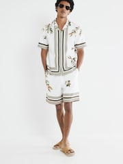 River Island Brown Olive Border Revere Shirt - Image 1 of 3
