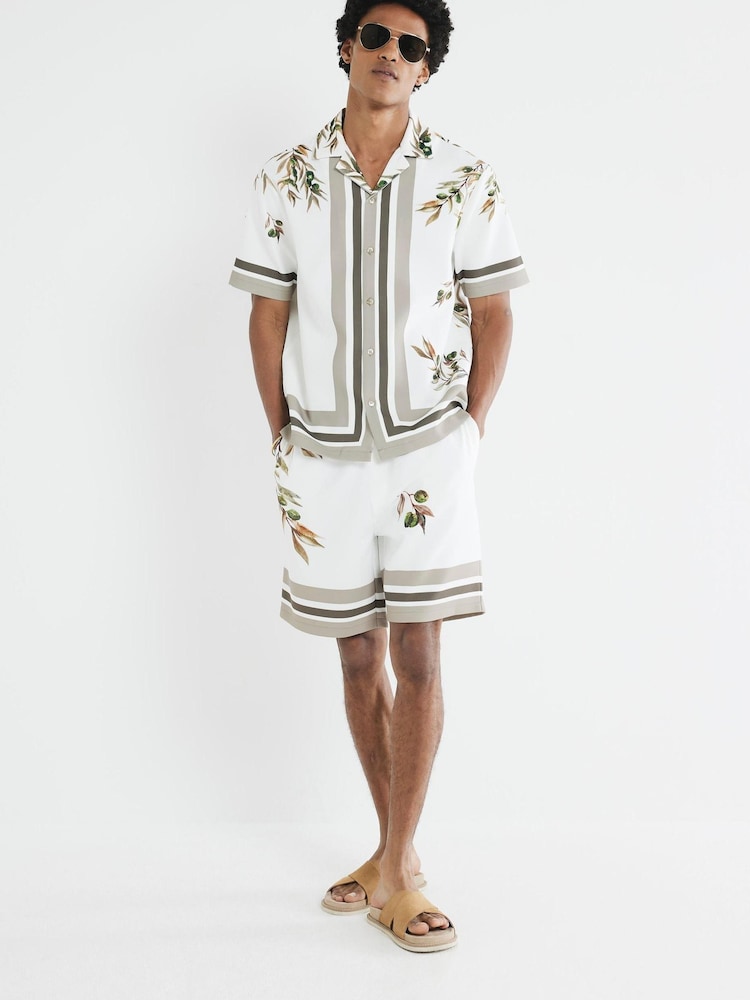 River Island Brown Olive Border Revere Shirt - Image 1 of 3 River Island Brown Olive Border Revere Shirt - Image 1 of 3