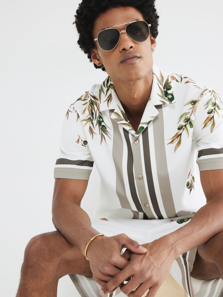 River Island Brown Olive Border Revere Shirt - Image 2 of 3 River Island Brown Olive Border Revere Shirt - Image 2 of 3