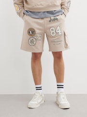 River Island Natural Americana Badge Cargo 100% Cotton Shorts - Image 2 of 3