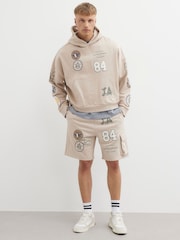 River Island Natural Americana Badge Cargo 100% Cotton Shorts - Image 3 of 3