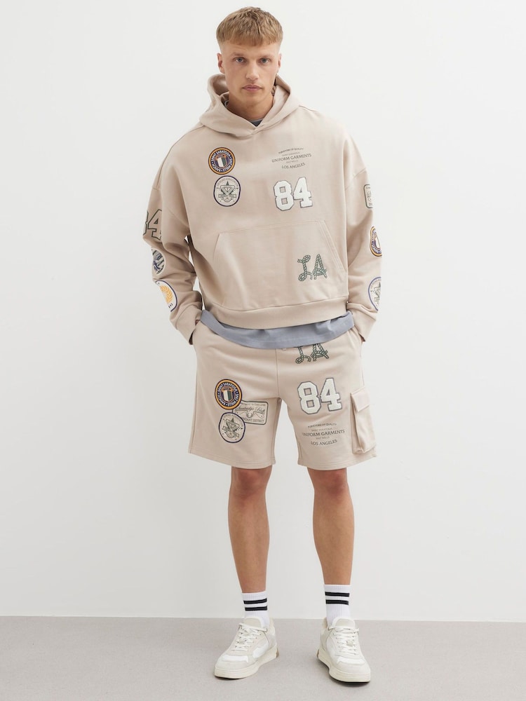 River Island Natural Americana Badge Cargo 100% Cotton Shorts - Image 3 of 3
