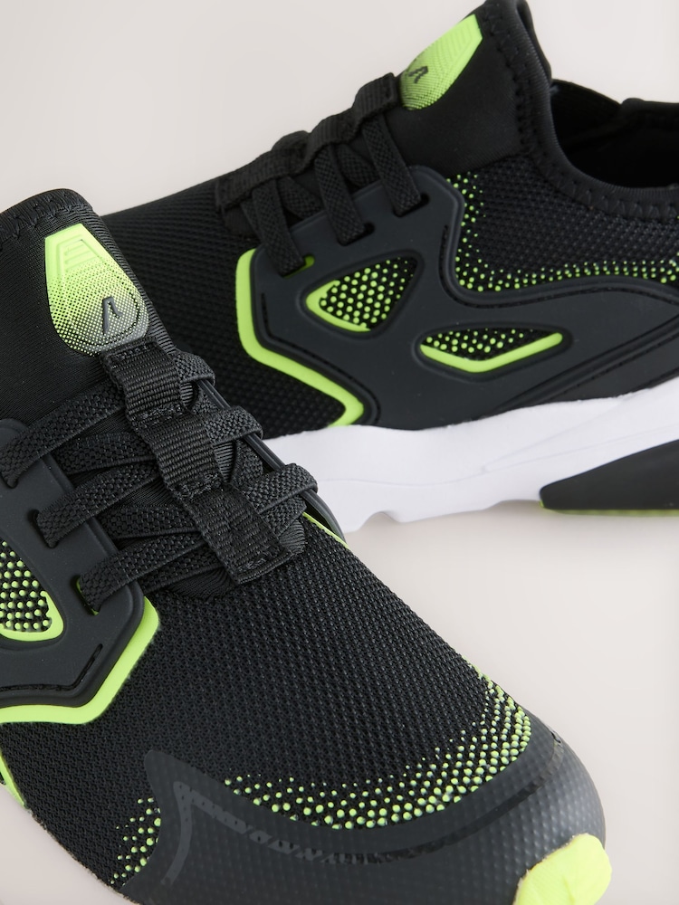 Black/Yellow Standard Fit (F) Elastic Lace Trainers - Image 7 of 7