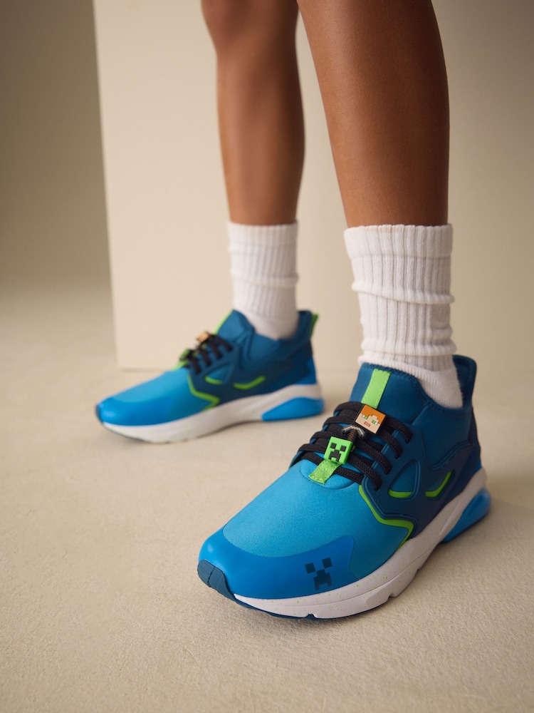 Blue Standard Fit (F) Minecraft Elastic Lace Trainers - Image 1 of 9 Blue Standard Fit (F) Minecraft Elastic Lace Trainers - Image 1 of 9