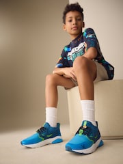 Blue Standard Fit (F) Minecraft Elastic Lace Trainers - Image 2 of 9