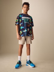 Blue Standard Fit (F) Minecraft Elastic Lace Trainers - Image 3 of 9