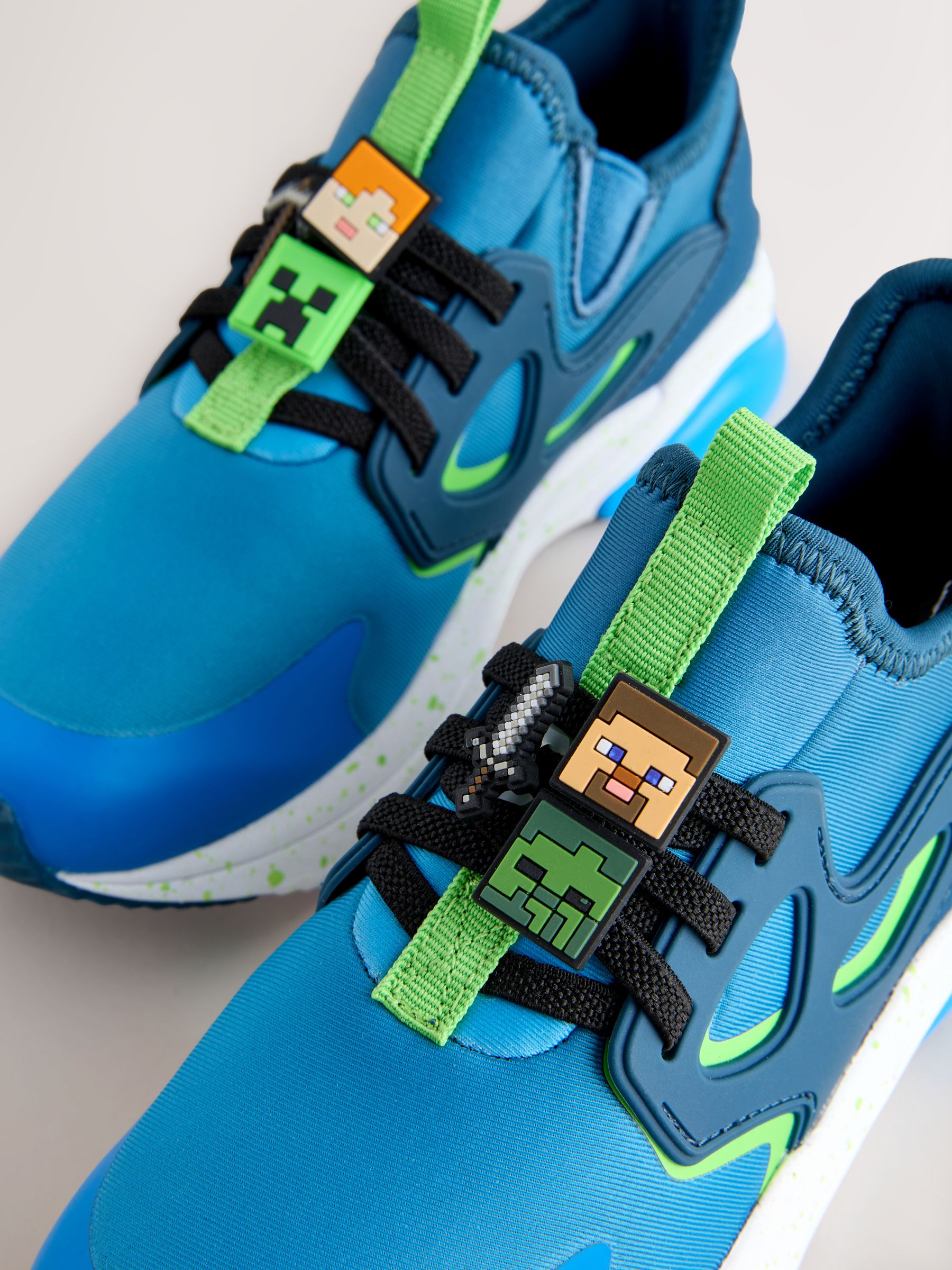 Buy Blue Standard Fit (F) Minecraft Elastic Lace Trainers from