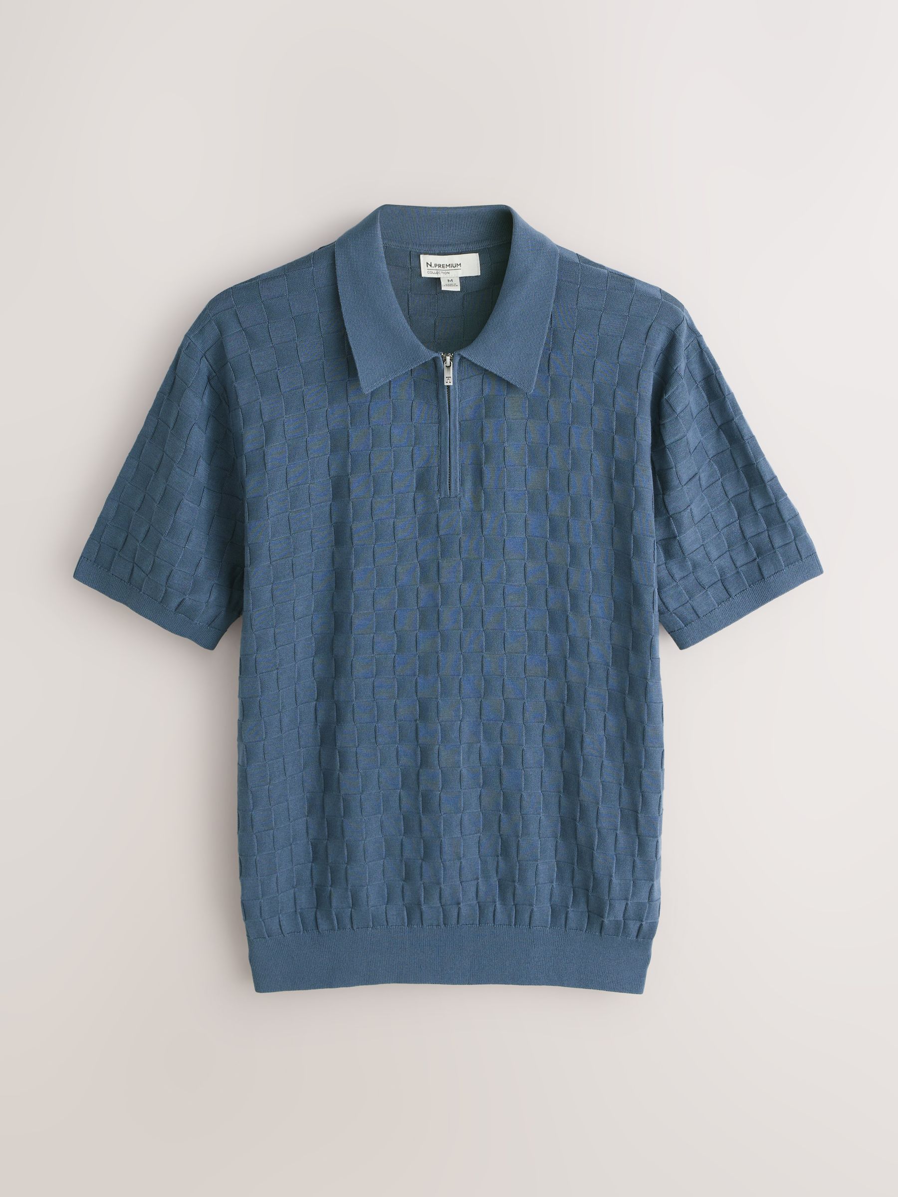 keytanページ Buy Синій денім - N. Premium Checkerboard Knit Quarter Zip Polo
