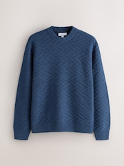 Mid Blue Regular Fit Cotton Rich Chevron Cable Crew Neck Jumper - Image 5 of 7