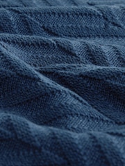 Mid Blue Regular Fit Cotton Rich Chevron Cable Crew Neck Jumper - Image 6 of 7
