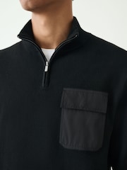 أسود - Regular Fit Premium Mid Weight Quarter Zip Neck Jumper - صورة 6 من 6