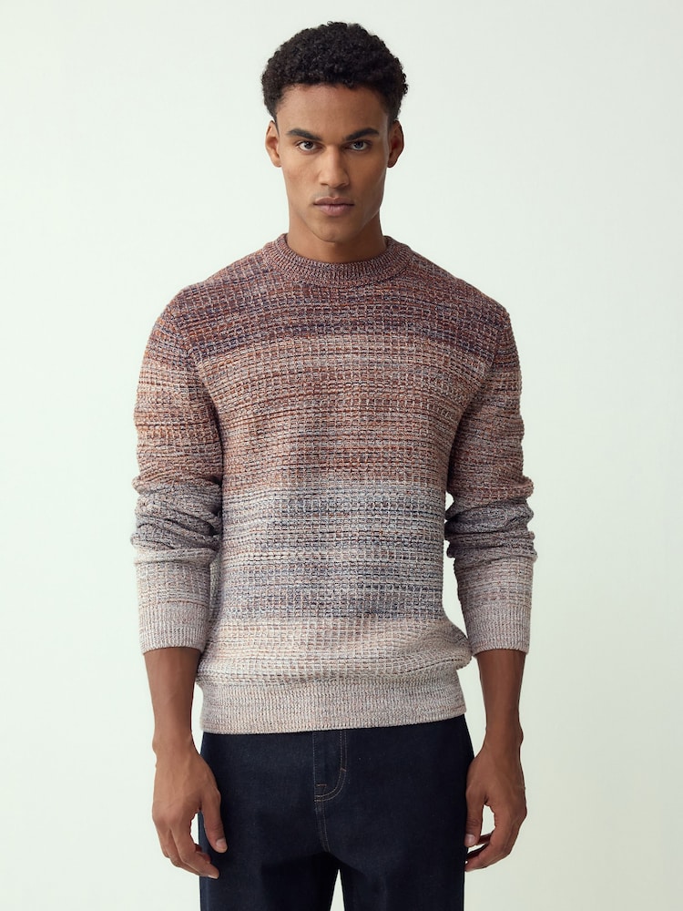 Multi Regular Fit Ombre Twist Knit Crew Neck Jumper - Image 1 of 4 Multi Regular Fit Ombre Twist Knit Crew Neck Jumper - Image 1 of 4