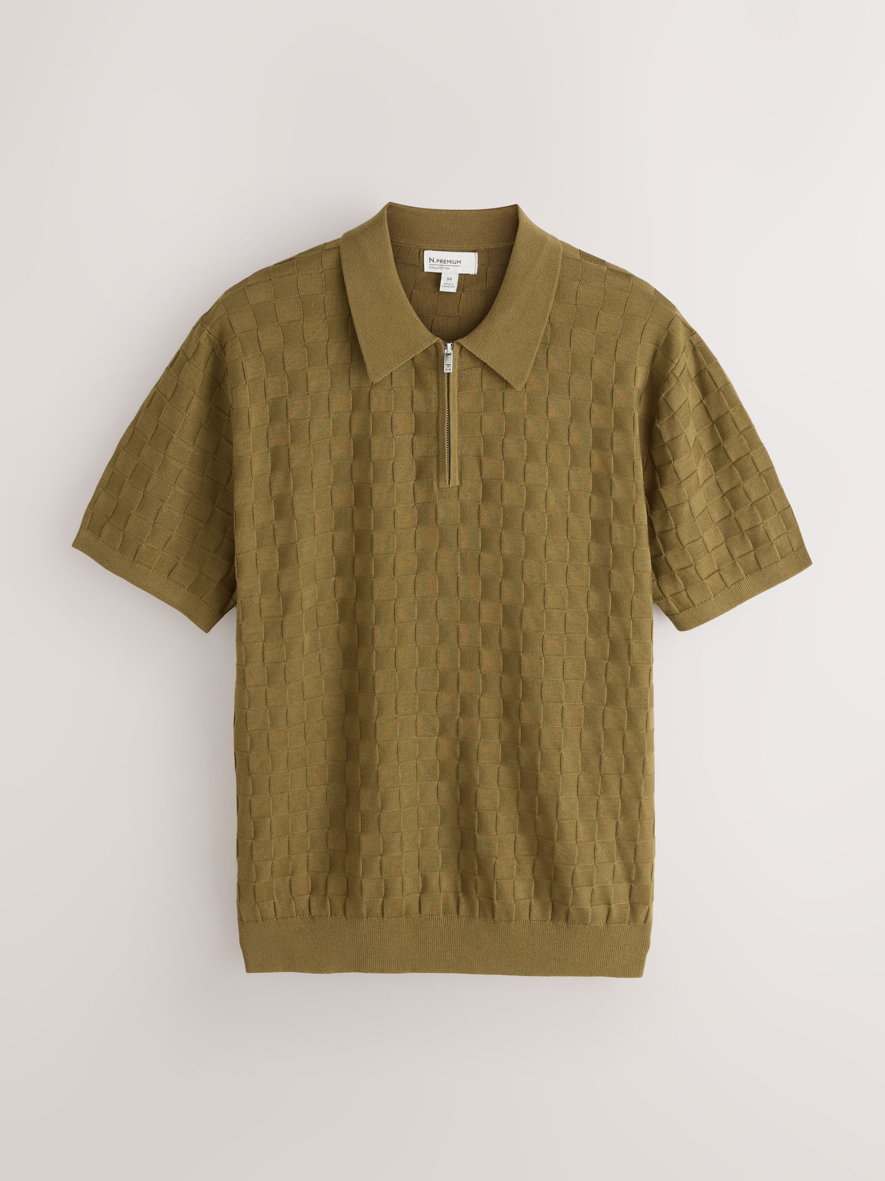 Buy Olive Green N. Premium Checkerboard Knit Quarter Zip Polo