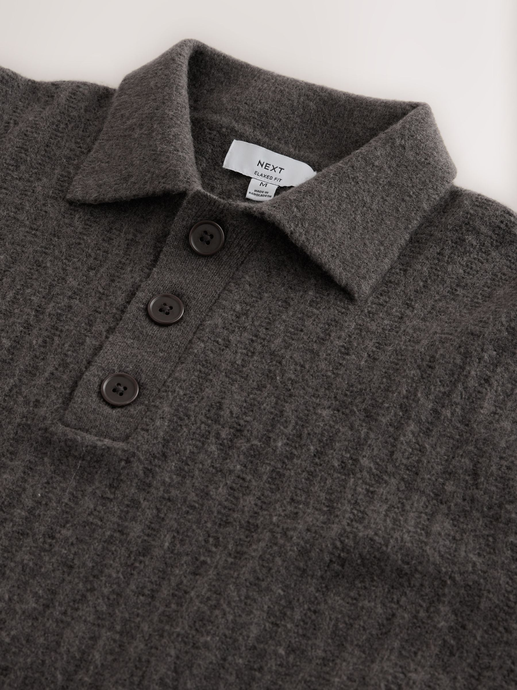 Buy Khaki Green Cosy Rib Knit Long Sleeve Polo Shirt with Wool