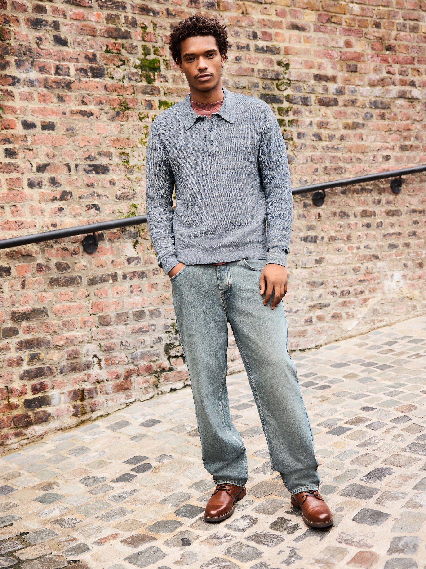 トップス pedestalpolo Buy Denim Blue Marl Regular Fit 100% Cotton Twisted Knit Long