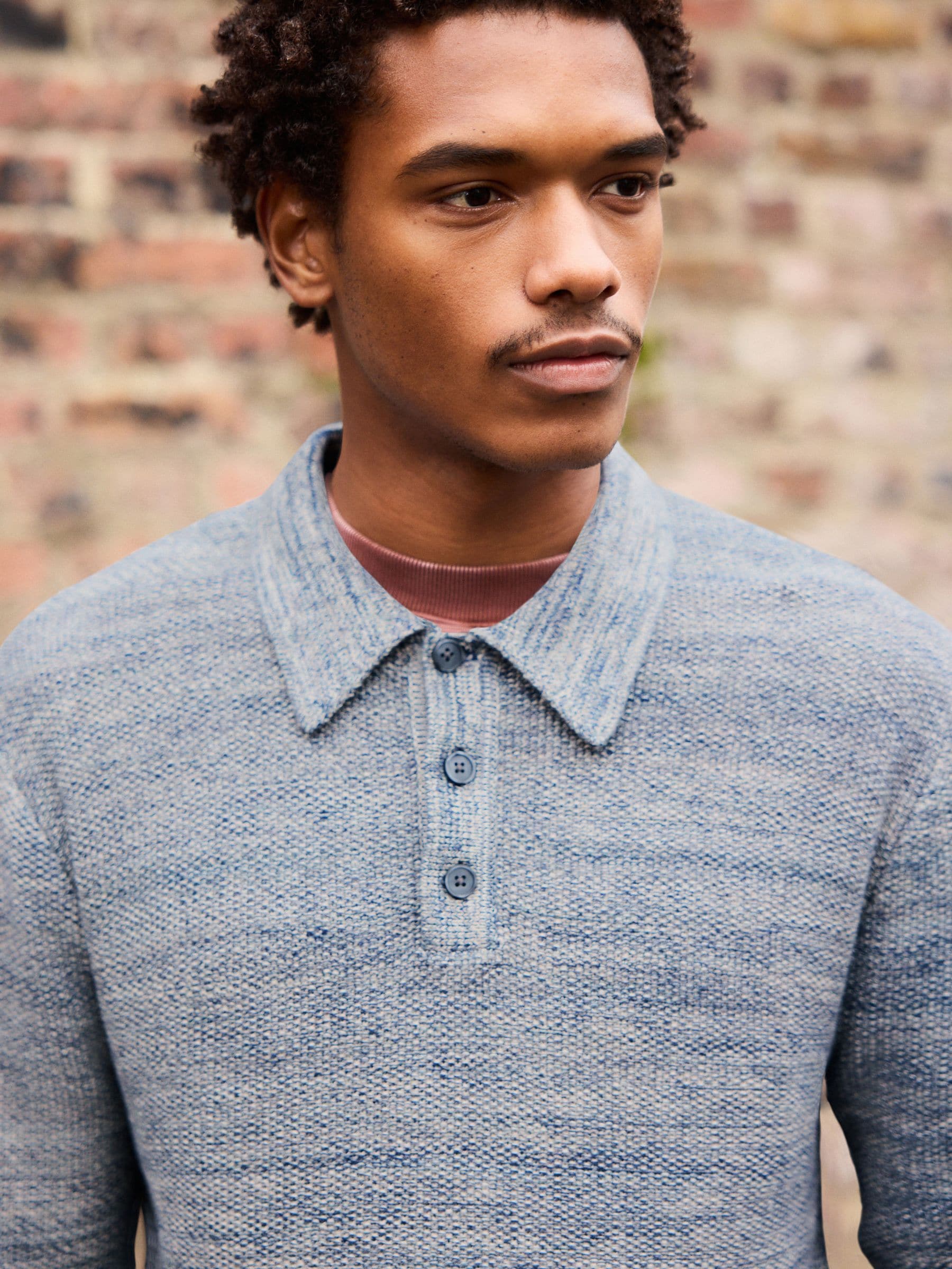 Buy Denim Blue Marl Regular Fit 100% Cotton Twisted Knit Long