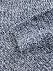 Denim Blue Marl Regular Fit 100% Cotton Twisted Knit Long Sleeve Polo Shirt - Image 7 of 8