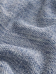 Denim Blue Marl Regular Fit 100% Cotton Twisted Knit Long Sleeve Polo Shirt - Image 8 of 8